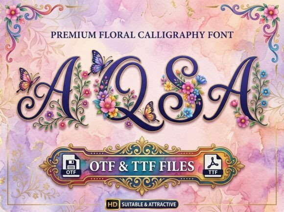 Aqsa: A Botanical Calligraphy Font for Elegant Designs